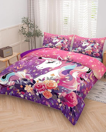 Tailor Shop Unicorn Bedding Full Size 5 Pieces Unicorn Comforter Bed in a Bag for Girls/Kids Pink Comforter Set for Kids Girls Unicorn Sheets Room Decor…… - LeafyLoom