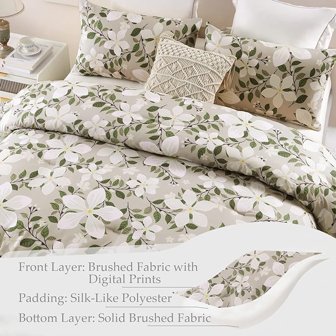 Whale Flotilla King Comforter Set, Soft Reversible Beige Bedding Comforter Set with Botanical Pattern, 1 Micoriber Printed Comforter and 2 Pillow Shams, 3 Pieces - LeafyLoom
