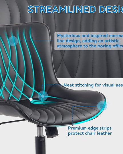 YOUNIKE Office Chair, Armless Desk Chair with Wheels, Home Office Computer Task Chairs, Modern Faux Leather Padded Vanity Chair, Adjustable Swivel Rocking Chair with Back, Black - LeafyLoom