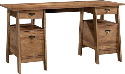 Sauder Trestle Executive Trestle Desk, Vintage Oak finish - LeafyLoom