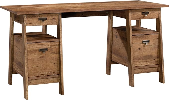 Sauder Trestle Executive Trestle Desk, Vintage Oak finish - LeafyLoom