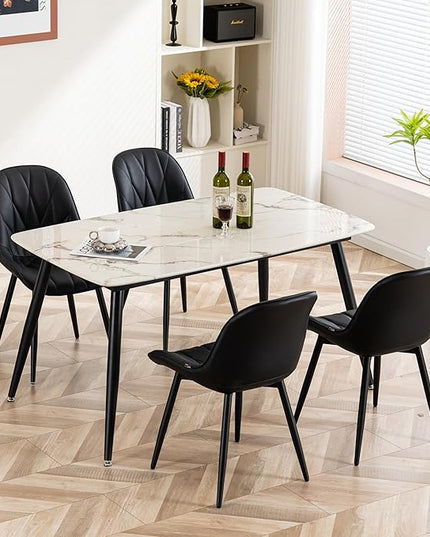 YOUNIKE Dining Chairs Set of 2, Black Modern Kitchen Chairs with Adjustable Feet, Mid Century Faux Leather Upholstered Dining Room Chairs, 300LBS Support Elegant Dinning Chairs Side Chairs - LeafyLoom