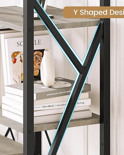 GAOMON Triple Wide 5 Tier Book Shelf, 70.8” Tall Bookcase with 14 Open Shelves, Large Industrial Bookshelves and Bookcases with Metal Frame for Home Office, Study Room, Living Room-Grey - LeafyLoom