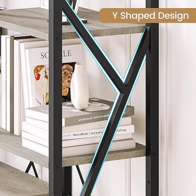 GAOMON Triple Wide 5 Tier Book Shelf, 70.8” Tall Bookcase with 14 Open Shelves, Large Industrial Bookshelves and Bookcases with Metal Frame for Home Office, Study Room, Living Room-Grey - LeafyLoom