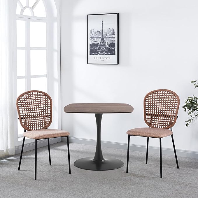 31.5 inch Wood Square Pedestal Dining Table, Mid Century Modern Tulip Table for Kitchen Living Room Small Spaces - LeafyLoom