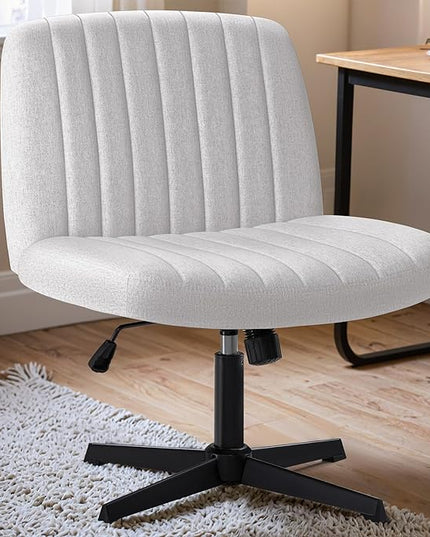 Criss Cross Legged Chair, Armless Swivel Wide Padded Height Adjustable Fabric Home Office, Beige - LeafyLoom