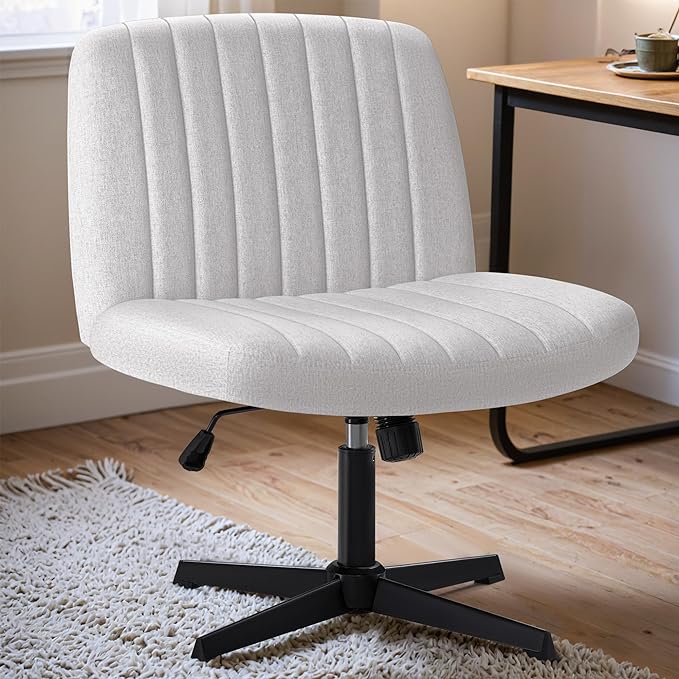 Criss Cross Legged Chair, Armless Swivel Wide Padded Height Adjustable Fabric Home Office, Beige - LeafyLoom
