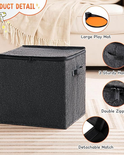 Toy Storage Organizer and Play Mat 13"x13"x13 Basket for Building Bricks Collapsible Storage Box for Kids Nonwoven Fabric Organizer Cube Bin - LeafyLoom