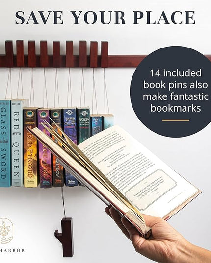 Floating Wall Bookshelf - Wall Mounted Book Organizer with Included Bookmarks - Hardwood Hanging Bookshelf for Bedroom, Living Room, or Kitchen - A Thoughtful Gift for Book Lovers (Dark) - LeafyLoom