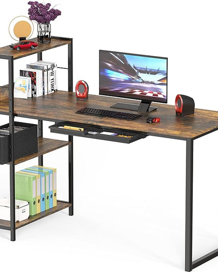 SHW 46-Inch Mission Desk with Side Shelf, 24" Deep, Rustic Brown - LeafyLoom