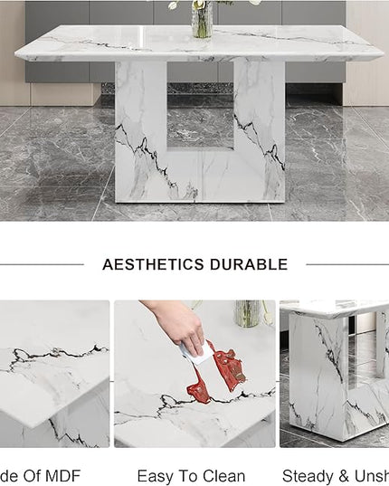NicBex Simple Dining Table a White Marble Patterned Dining Table Suitable for Kitchen and Living Room, can Accommodate 4-6 People, White - LeafyLoom