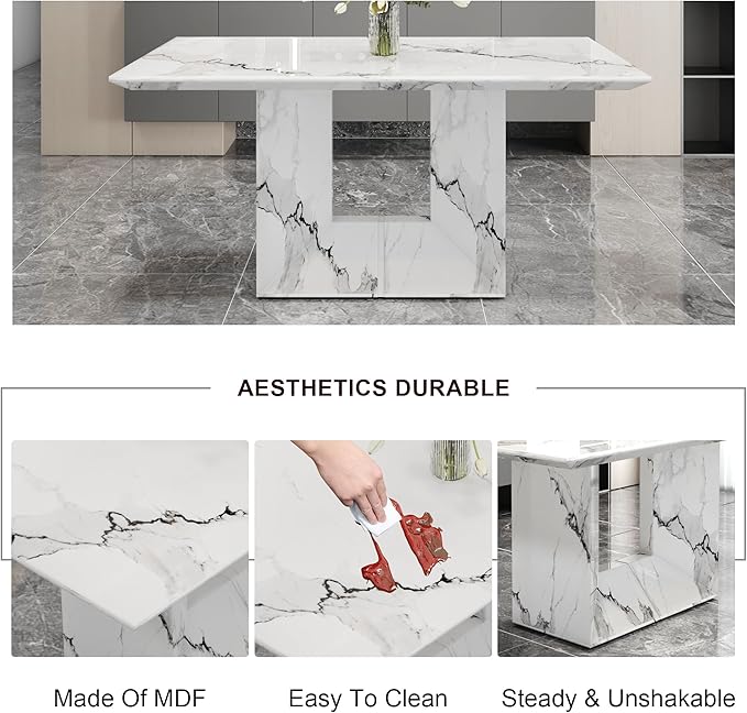 NicBex Simple Dining Table a White Marble Patterned Dining Table Suitable for Kitchen and Living Room, can Accommodate 4-6 People, White - LeafyLoom