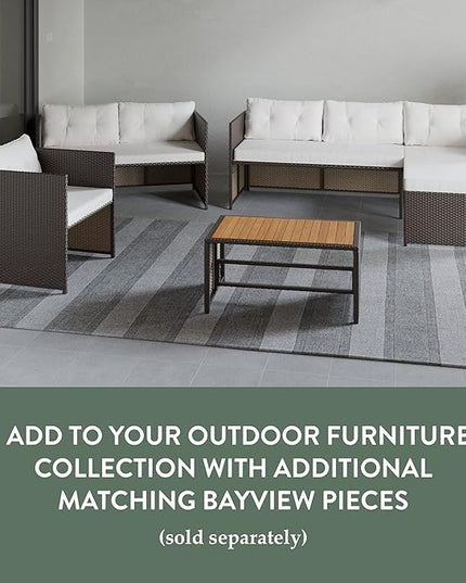 Edenbrook Bayview Rattan Patio Furniture - Mix and Match Outdoor Furniture, L-Shape Sofa Only, Brown Rattan/Cream - LeafyLoom