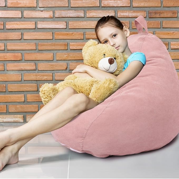 2 Pcs 100L Stuffed Animal Storage Bean Bag Chair Cover (No Filler) for Kids Soft Corduroy Stuffable Bean Bag Zipper for Organizing Children Plush Toys(Pink) - LeafyLoom