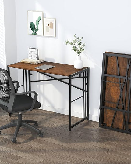 Folding Computer Desk 40 inch Writing Gaming Computer Camping Desk, No Assembly Required Home Office Table, Mahogany - LeafyLoom