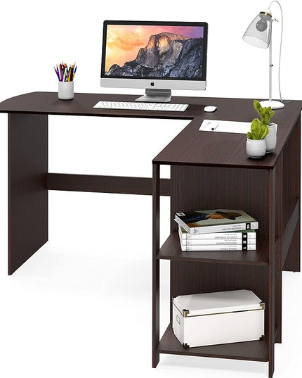 SHW L-Shaped Home Office Wood Corner Desk, Espresso - LeafyLoom