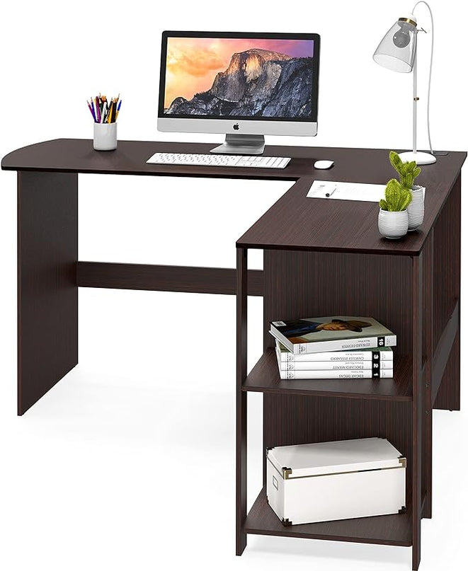 SHW L-Shaped Home Office Wood Corner Desk, Espresso - LeafyLoom