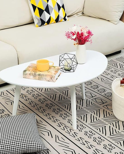 FIRMINANA Small White Oval Coffee Table for Small Space,Simple Modern Table for Small Apartment or Livingroom Corner,White,18.9" D x 33.47" W x 15.75" H - LeafyLoom