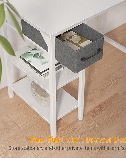 CubiCubi Computer Desk, 35 Inch Small Home Office Desk with Drawer Storage Shelves for Small Space, Writing Study Desk, White - LeafyLoom