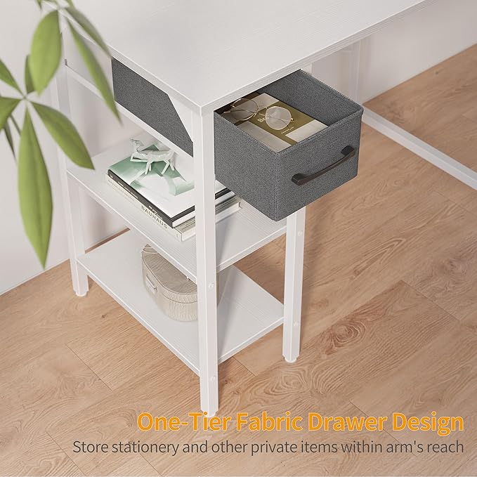 CubiCubi Computer Desk, 35 Inch Small Home Office Desk with Drawer Storage Shelves for Small Space, Writing Study Desk, White - LeafyLoom