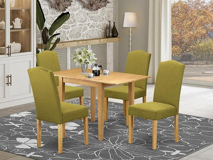 East West Furniture Norden 5 Piece Set Includes a Rectangle Dining Room Table with Dropleaf and 4 Linen Fabric Parson Chairs, 30x48 Inch, NDEN5-OAK-08 - LeafyLoom