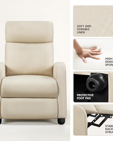 Yaheetech Modern Fabric Recliner Chair Sofa Adjustable Single Sofa with Thicker Seat Cushion and Backrest for Living Room Home Theater, Beige - LeafyLoom