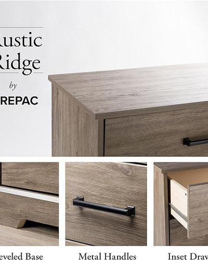 Prepac Three Drawer Nightstand, 16.25in x 27.5in x 26.75in, Rustic Brown - LeafyLoom