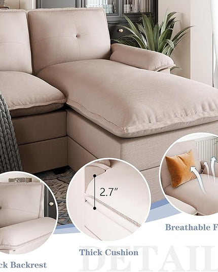 Shintenchi 110" Modular Sectional Couches for Living Room, U-Shaped Sofa Couch with Double Chaise, 4 Seat Sofa Sets with Thick Cushion & Soft Backrest, Beige - LeafyLoom
