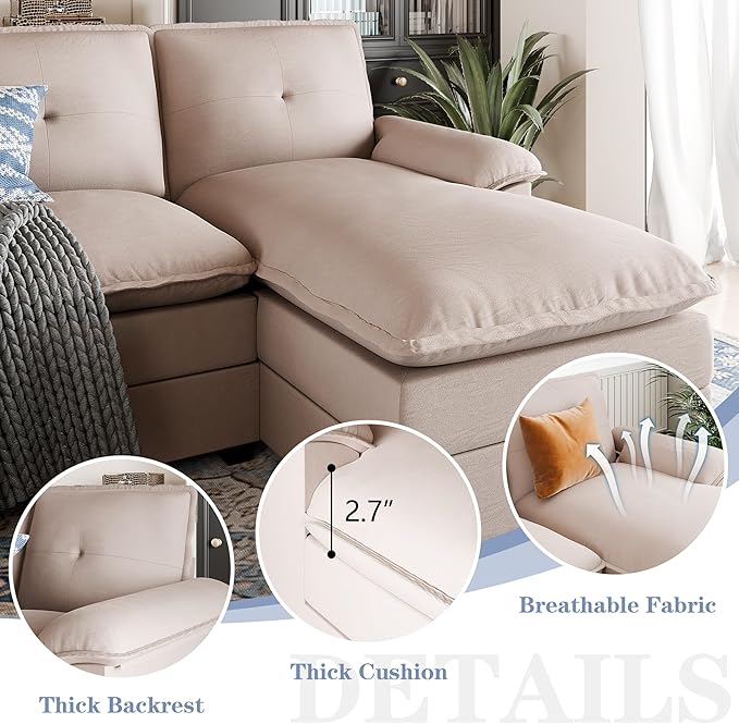 Shintenchi 110" Modular Sectional Couches for Living Room, U-Shaped Sofa Couch with Double Chaise, 4 Seat Sofa Sets with Thick Cushion & Soft Backrest, Beige - LeafyLoom