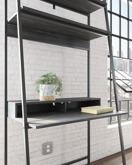 Signature Design by Ashley Yarlow Modern Home Office Writing Desk with Shelf, Black - LeafyLoom