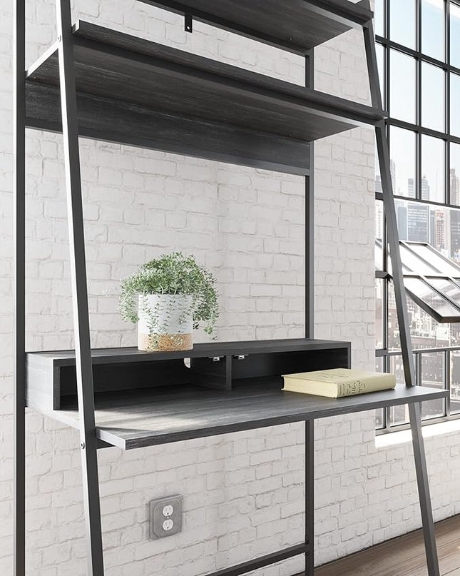 Signature Design by Ashley Yarlow Modern Home Office Writing Desk with Shelf, Black - LeafyLoom