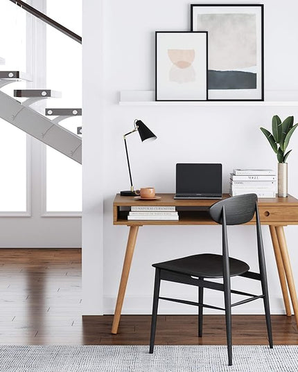 Nathan James Parker Modern Home Office Writing, Computer or Laptop Desk with Open Storage Cubby and Small Drawer, Walnut - LeafyLoom