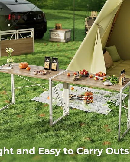 Coavas 31.5 inch Folding Desk No Assembly Required, Writing Computer Desk Space Saving Foldable Table Simple Home Office Desk, White Oak - LeafyLoom