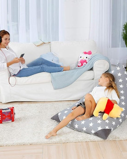 Aubliss Stuffed Animal Storage Bean Bag Chairs Cover, 50"x 35" Extra Large Bean Bags Chair for Kids & Adults, Beanbag Toy Storage for Boys Girls - Premium Cotton Canvas Grey Star - LeafyLoom