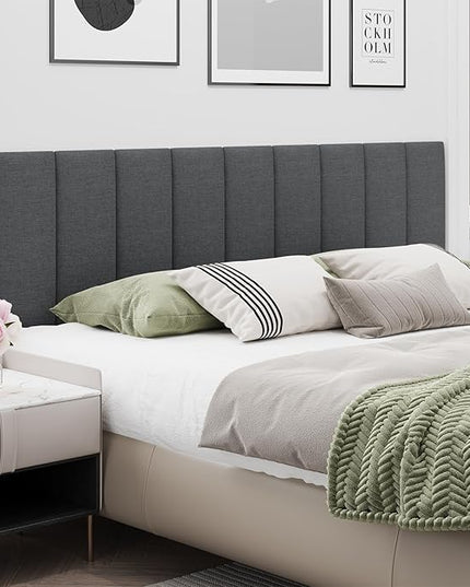 King Headboard, Wall Mounted Peel and Stick Headboard, Upholstered Tufted Bed Headboard for King Size Bed, Floating Dorm Bedroom Tall Headboard Soundproof Wall Panels (12 Panels, 10"x24") - LeafyLoom