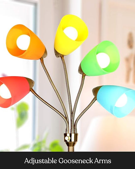 Brightech Medusa LED Floor Lamp – Multi-Head Dimmable Floor Lamp for Living Rooms & Offices – Tall Lamp with Interchangeable Shades, Adjustable Standing Lamp for Bedroom Reading – Brass/Gold - LeafyLoom