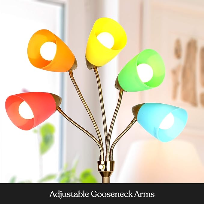 Brightech Medusa LED Floor Lamp – Multi-Head Dimmable Floor Lamp for Living Rooms & Offices – Tall Lamp with Interchangeable Shades, Adjustable Standing Lamp for Bedroom Reading – Brass/Gold - LeafyLoom