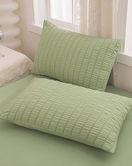 5 Pcs Sage Green Comforter Sets Queen Size for Girls Women Kids, Boho Light Green Bedding Set Queen Size,Soft Lightweight Microfiber Bed Set for All Season - LeafyLoom