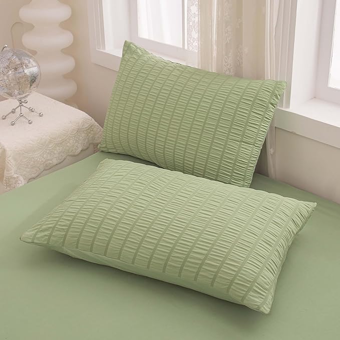 5 Pcs Sage Green Comforter Sets Queen Size for Girls Women Kids, Boho Light Green Bedding Set Queen Size,Soft Lightweight Microfiber Bed Set for All Season - LeafyLoom