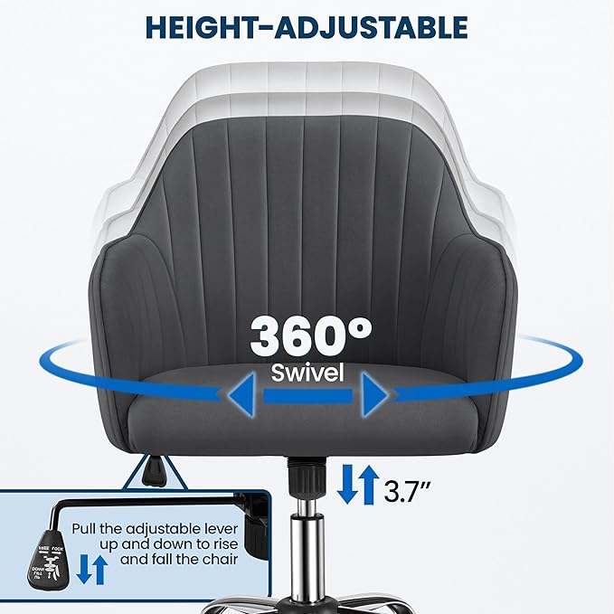 Yaheetech Modern Velvet Desk Chair Soft Height-Adjustable Swivel Computer Chair for Makeup Room Living Room Bedroom Soft Upholstered Office Chair Gray - LeafyLoom