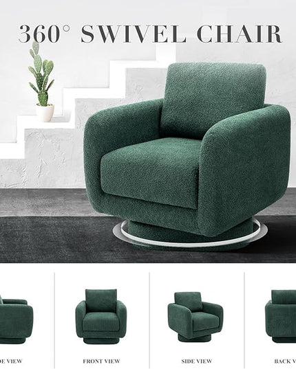 COLAMY Swivel Accent Chairs Set of 2, 32Inches Wide Upholstered Armchair with Plush Back Pillow for Living Room, Modern Sofa Corner Chair for Nursery/Living Room/Bedroom-Green - LeafyLoom