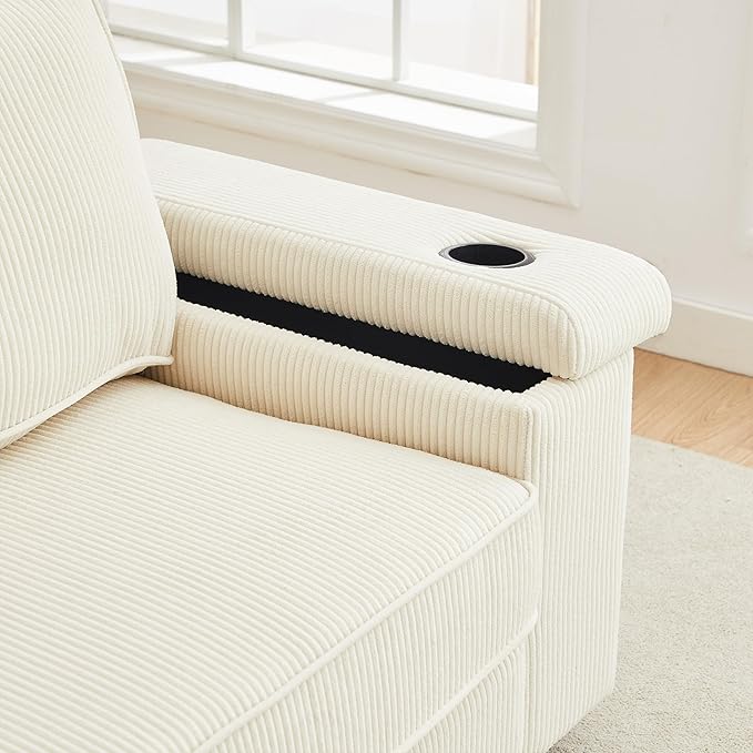Modern Living Room Upholstered 3 Seater Sofa Couch Deep Seat Soft Corduroy Sofa&Couch with Storage Armrests, 2 Cupholders, Type-C and USB Charging Ports for Home, Apartment, Office - LeafyLoom