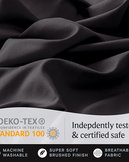 LuxClub 6 PC Full Sheet Set, Breathable Luxury Bed Sheets, Deep Pockets 18" Eco Friendly Wrinkle Free Cooling Bed Sheets Machine Washable Hotel Bedding Silky Soft - Black Full - LeafyLoom
