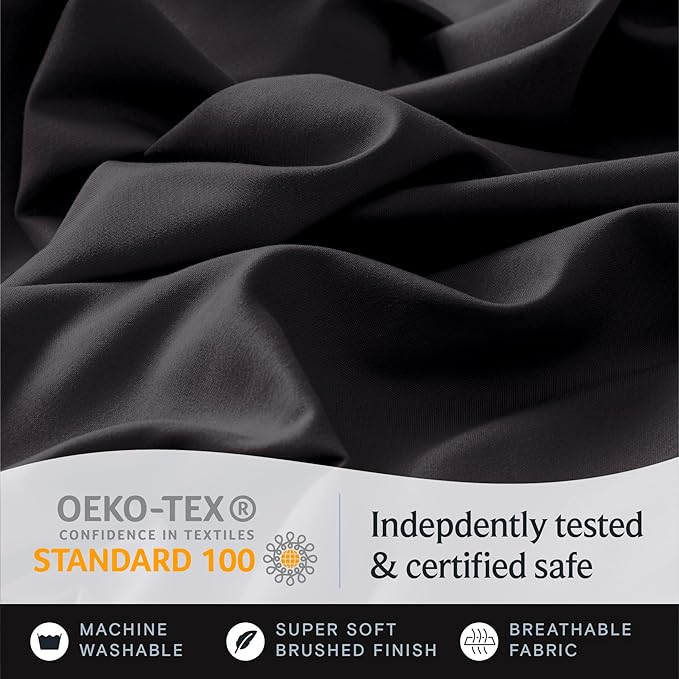 LuxClub 4 PC Sheet Bed Sheets Deep Pockets 18" Eco Friendly Wrinkle Free-Kids-Fitted Sheets Machine Washable Hotel Bedding Silky Soft - Black Twin - LeafyLoom