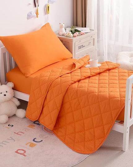 NTBAY Toddler Bedding Set - 4 Piece Soft and Breathable Crib Bedding Set for Boys and Girls, Includes Quilted Comforter, Fitted Sheet, Flat Top Sheet and Envelope Pillowcase, Orange - LeafyLoom