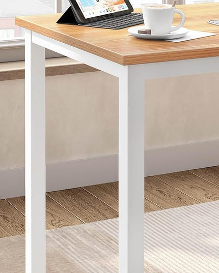 Computer Desk,55.1 inches Office Desk & Workstations for Home Office, Gaming Desk Computer Table,Modern Simple Style Laptop Table, Teak & White - LeafyLoom