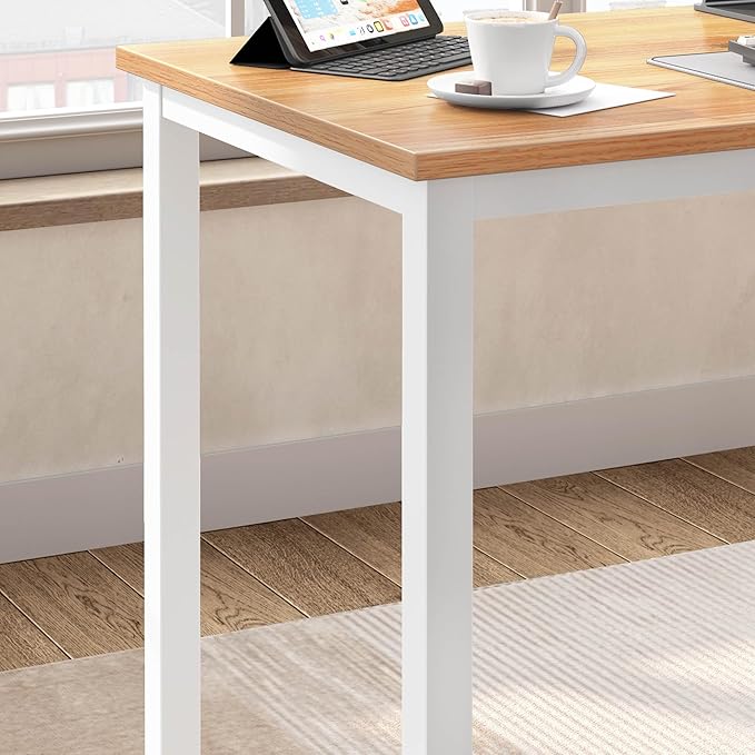 Computer Desk,55.1 inches Office Desk & Workstations for Home Office, Gaming Desk Computer Table,Modern Simple Style Laptop Table, Teak & White - LeafyLoom
