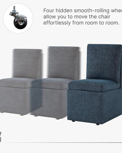 Upholstered Dining Chair with Casters Armless Modern Rolling Design for Diningroom Bedroom Livingroom Reading Room, Set of 2, Blue - LeafyLoom