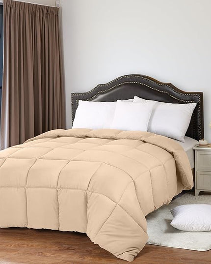 Utopia Bedding All Season 250 GSM Comforter - Plush Siliconized Fiberfill Comforters - Box Stitched (Beige, Queen) - LeafyLoom