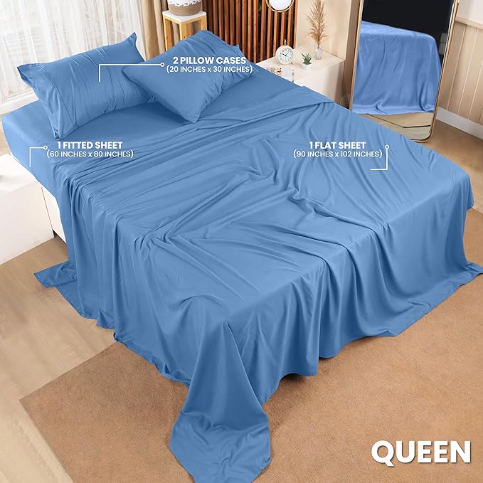 Utopia Bedding Queen Bed Sheets Set - 4 Piece Bedding - Brushed Microfiber - Shrinkage and Fade Resistant - Easy Care (Queen, Dutch Blue) - LeafyLoom